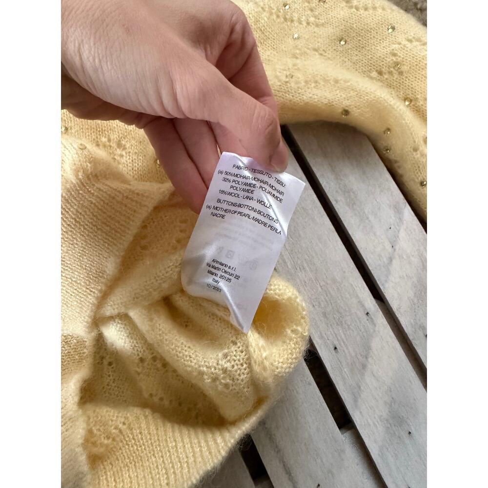 NWOT Rare Alessandra Rich Heart Ruffled Knitted Mohair Yellow Cardigan Sweater - Picture 8 of 10